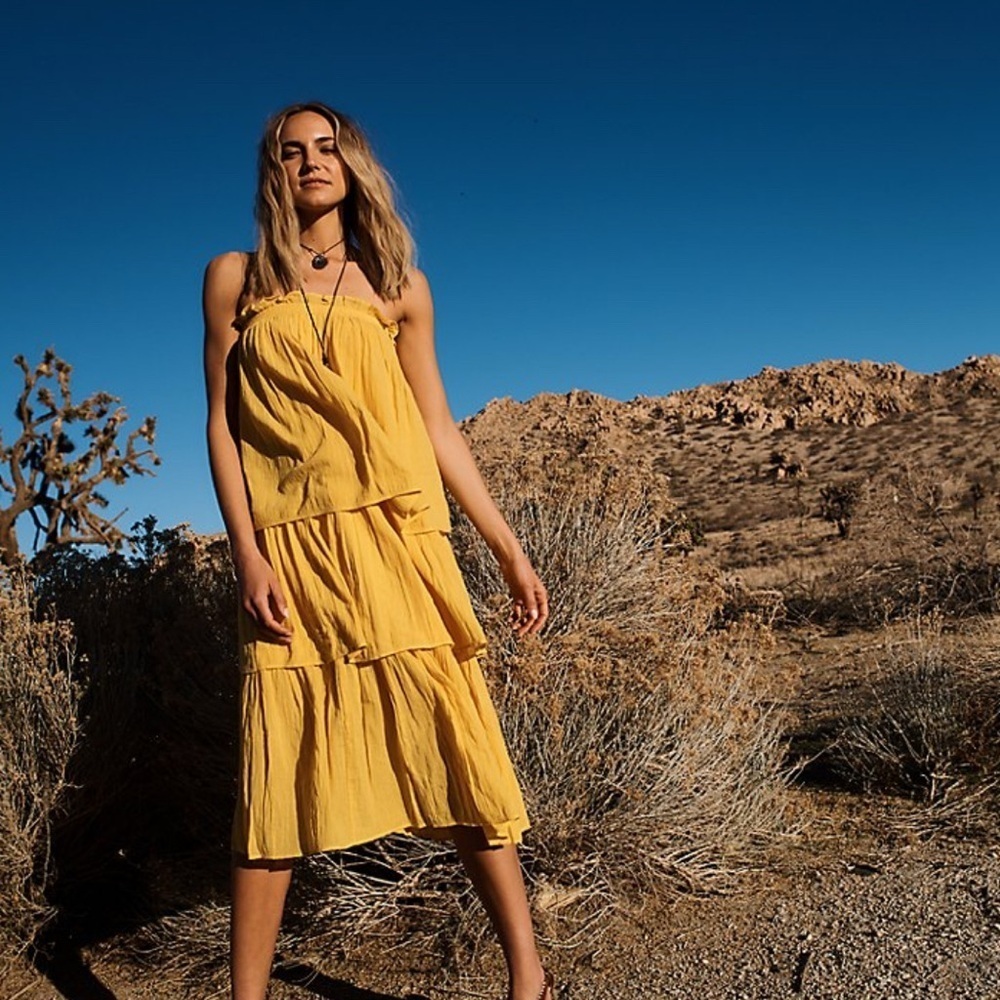 Happy X Nature Yellow Sleeveless Tiered Midi Dress OR Maxi Skirt Size Large